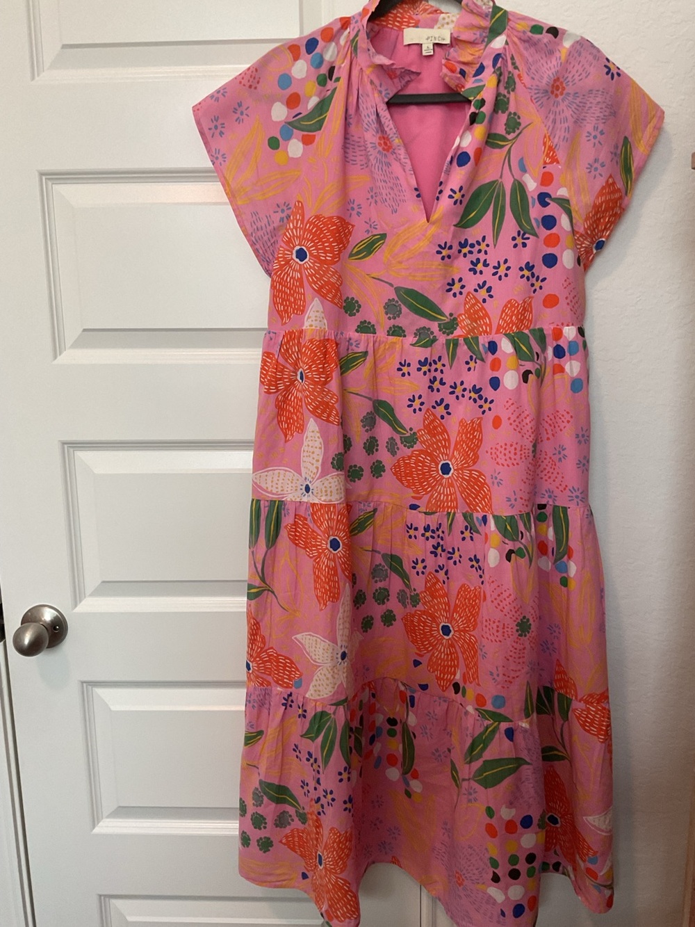 Pinch Pink Floral Print Ruffle Dress with Multicolor Accents